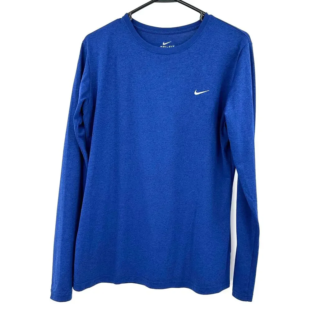 Nike Dri-Fit Size Large Long Sleeve Crew Neck Top Blue 100% Polyester Sport‎